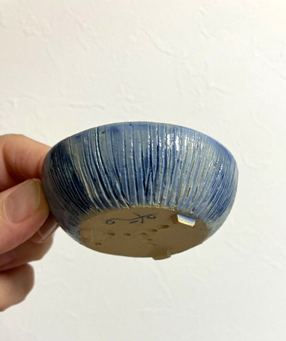 Japanese bonsai pot AKIMUNE signed MAME glazed Blue rain three legs φ2.7" /318