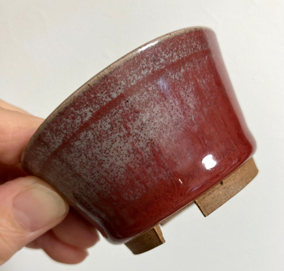Japanese bonsai pot TACHIBANA signed red glazed SESSOKU foot use φ2.8" /238