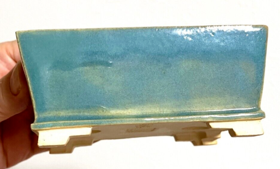 Japanese bonsai pot FUKUDA KEIUN signed Light blue glazed New Stair ft w4" /309