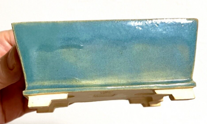 Japanese bonsai pot FUKUDA KEIUN signed Light blue glazed New Stair ft w4" /309