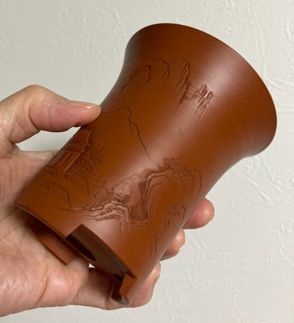 Japanese bonsai pot SHOZANTO signed pictured brown pillar three legs φ3.4" #43