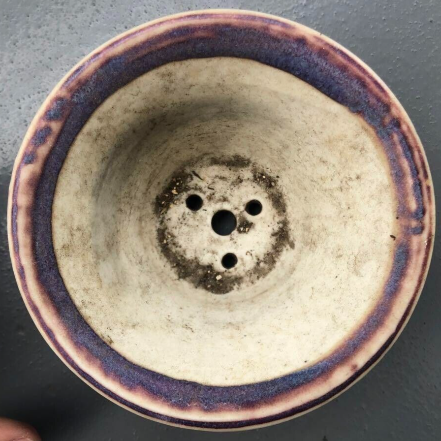 Japanese bonsai pot JUETSU signed purple glazed SESSOKU foot used φ4.3" /270