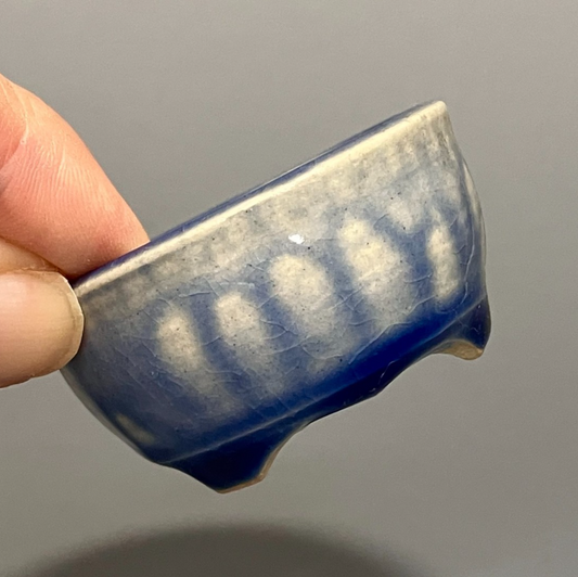 Japanese Bonsai pot MASAKO KUNII signed Drooping Glazed Blue MAME Rd φ2.1" /442