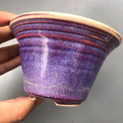 Japanese bonsai pot JUETSU signed purple glazed SESSOKU foot used φ4.3" /270