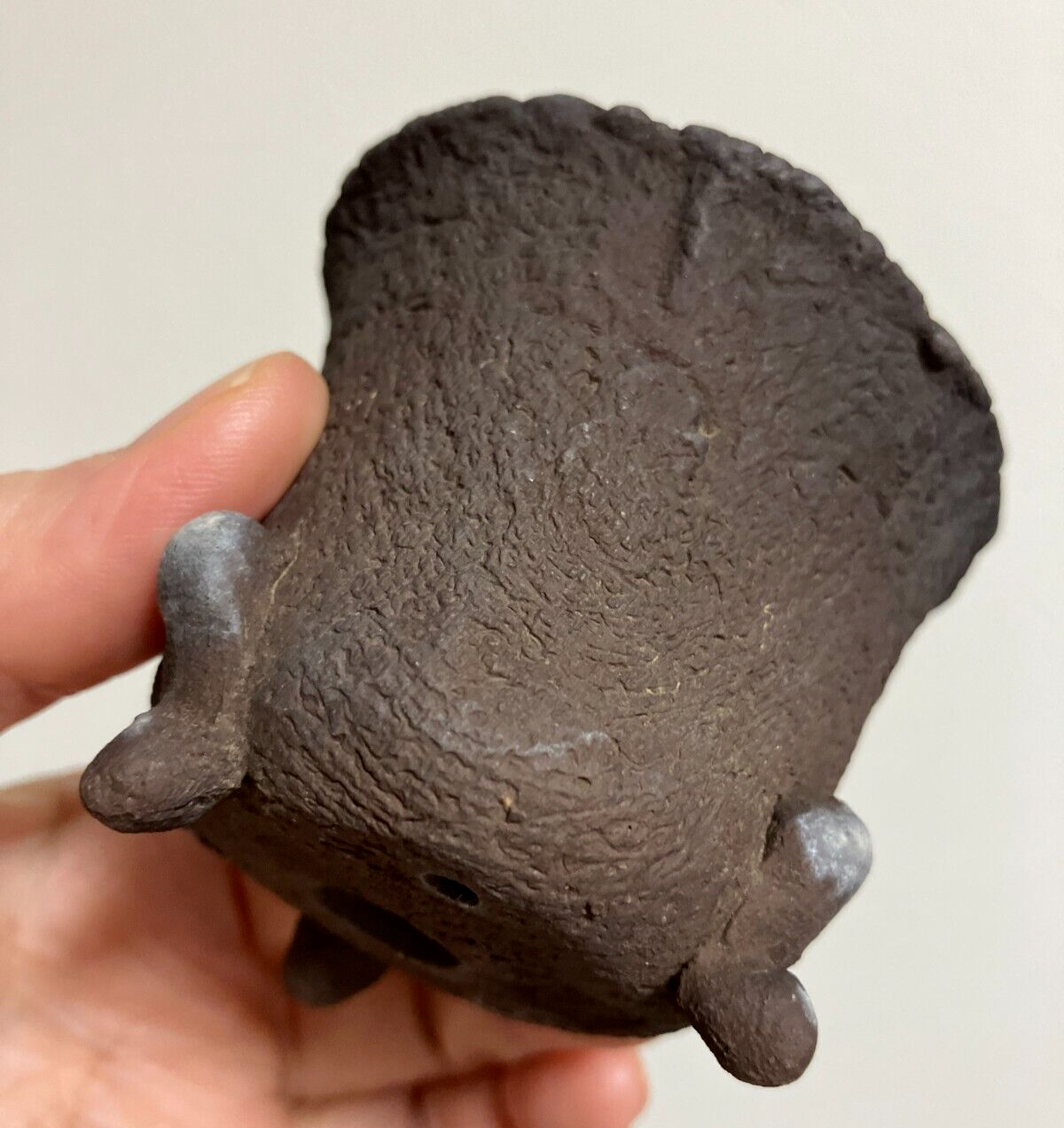 Japanese bonsai pot RYUGAKU signed 3 Legs hand formed jar shape φ2.7" 2