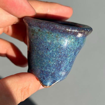 Japanese Bonsai pot AKINAO signed Peacock glazed MAME Cascade h1.8" /394