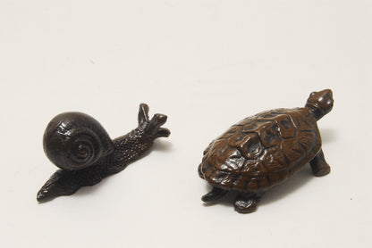 TENPAI TEMPAI turtle and snail Accompanying Bonsai ornament alloy figure L1.6"