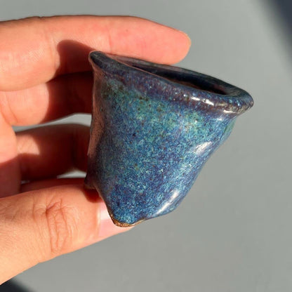 Japanese Bonsai pot AKINAO signed Peacock glazed MAME Cascade h1.8" /394