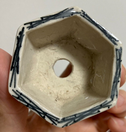 Japanese bonsai pot KIYOSHI MORI MORIKIYO sign Hexagon KANJI pictured w1.9" /n23