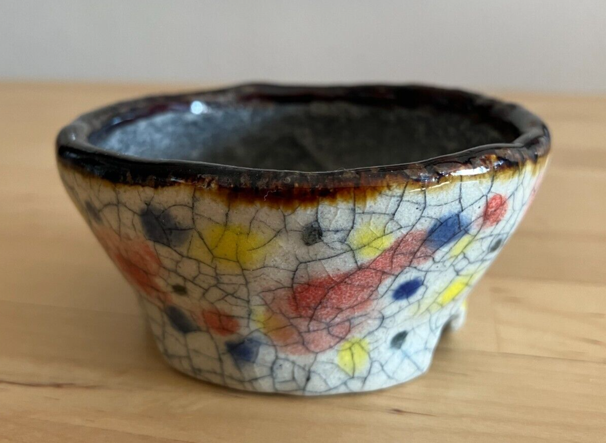 Japanese bonsai pot ECHIZEN BUNZAN signed round multicolor glazed New φ3" #29