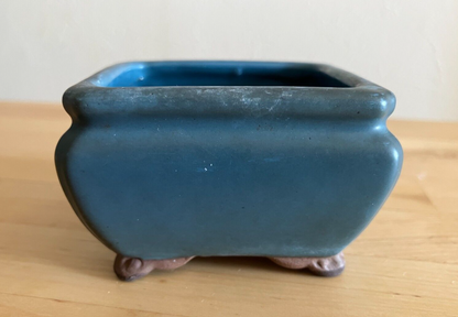 Japanese bonsai pot TOSUI signed blue glazed Jar shaped cloud foot w2.8" /19