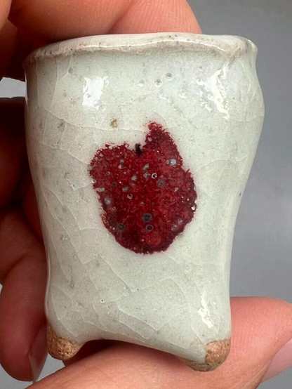 Japanese Bonsai pot AKINAO signed YOHEN Cinnabar glazed MAME Cascade h1.7" /357