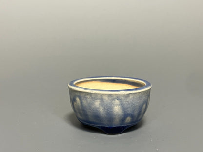 Japanese Bonsai pot MASAKO KUNII signed Drooping Glazed Blue MAME Rd φ2.1" /442