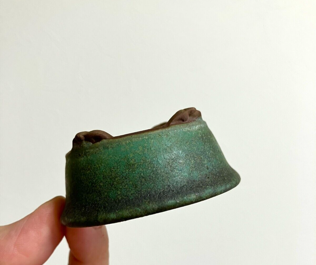 Japanese old bonsai pot TOSUI signed Set of 2 Cloud foot Green Brown w2.4" /310