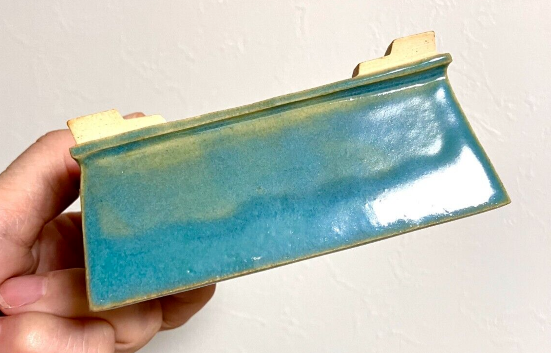 Japanese bonsai pot FUKUDA KEIUN signed Light blue glazed New Stair ft w4" /309