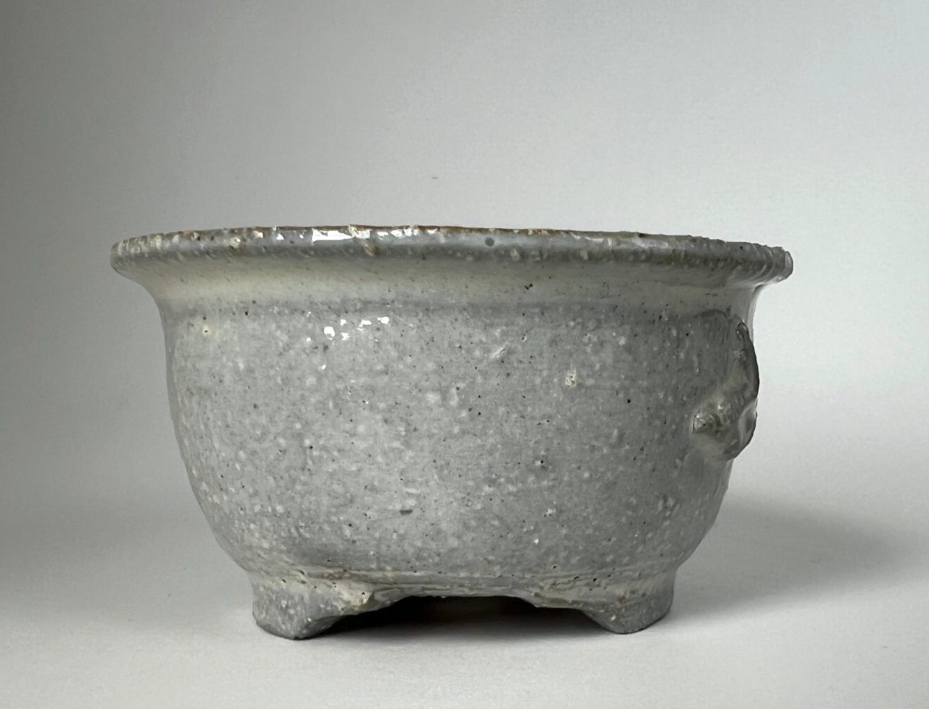 Japanese Bonsai pot TATSUYA KATO sign White slip glazed Round MAME w2.4" /418