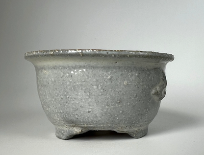 Japanese Bonsai pot TATSUYA KATO sign White slip glazed Round MAME w2.4" /418