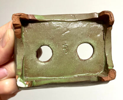 Japanese bonsai pot Artist signed green glazed rctgl Unique cloud f/ w3.3in n27