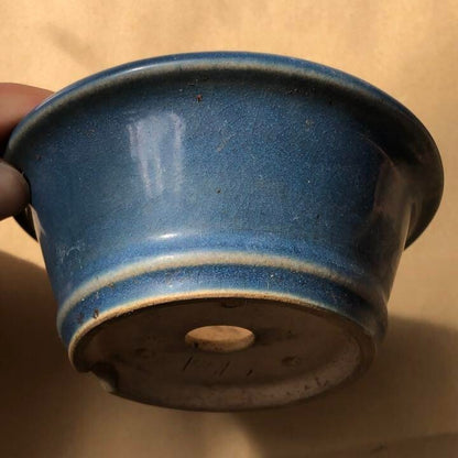 Bonsai pot KOCHI signed Blue glazed Round SESSOKU Bottom lined φ4.5" /423