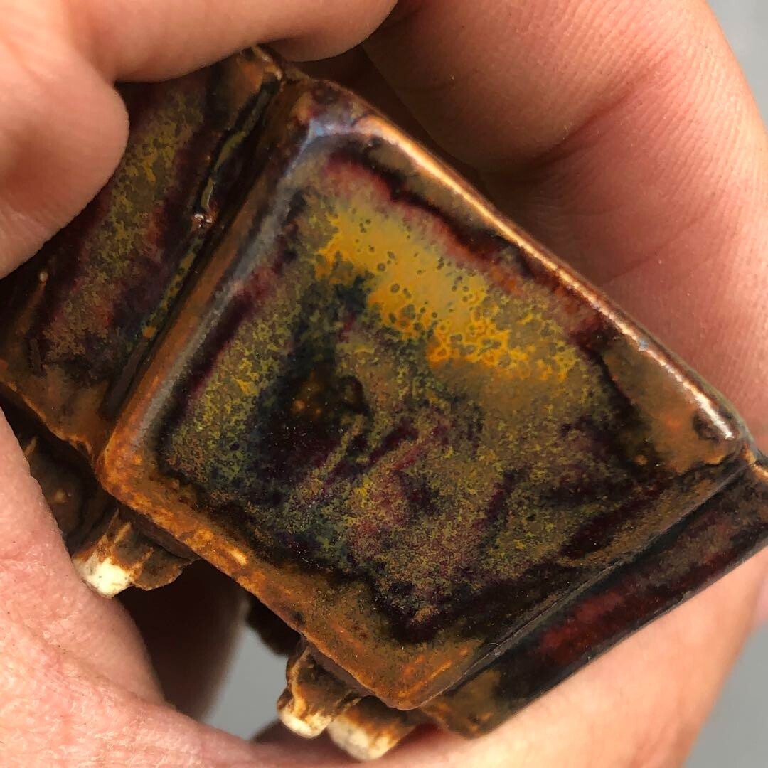 Japanese bonsai pot MUTO brown glazed square corner shaped MAME w1.7" /280