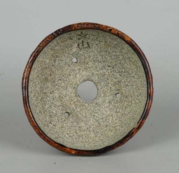 Japanese Bonsai pot ECHIZEN BUNZAN signed Brown glazed Round φ4.3" /438 11
