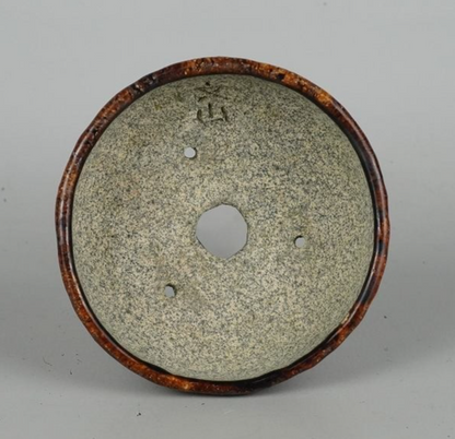 Japanese Bonsai pot ECHIZEN BUNZAN signed Brown glazed Round φ4.3" /438 11