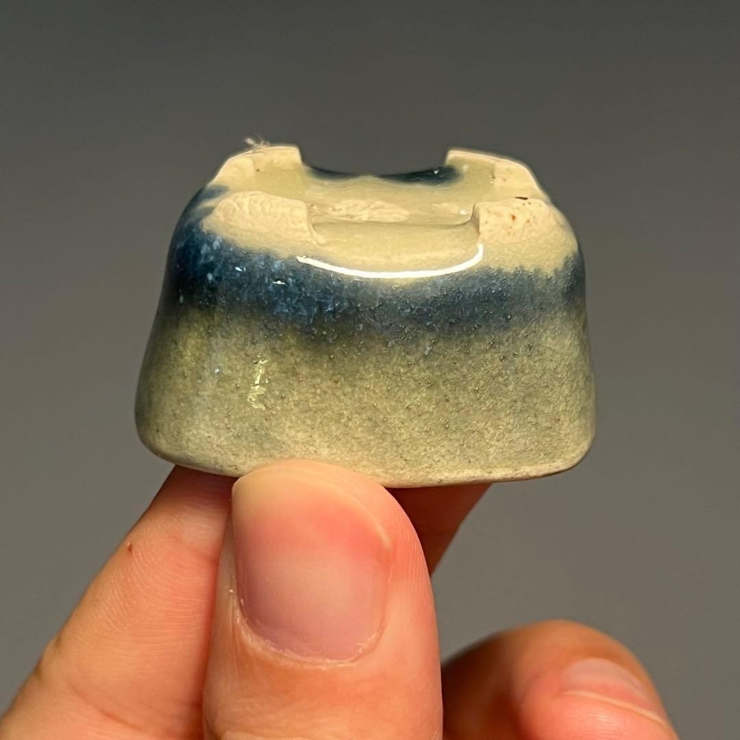 Japanese Bonsai pot MACHINAO IMAOKA signed Green glazed MAME Rectangle w1.7"/440