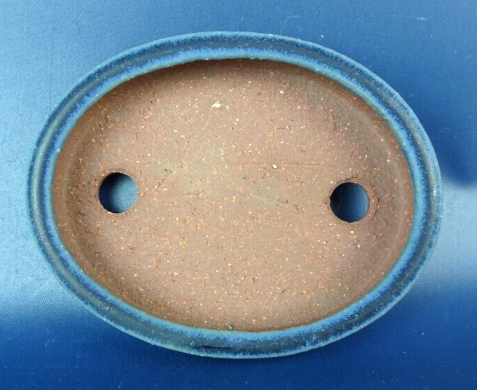 Japanese TOKONAME bonsai pot YOZAN signed Navy glazed Oval NAMAKO w3.5" /405