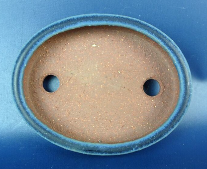 Japanese TOKONAME bonsai pot YOZAN signed Navy glazed Oval NAMAKO w3.5" /405