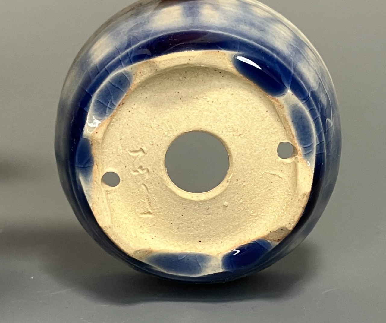 Japanese Bonsai pot MASAKO KUNII signed Drooping Glazed Blue MAME Rd φ2.1" /442