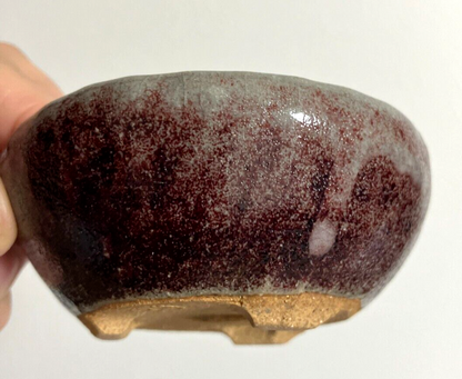 Japanese Bonsai Pot Hosen Round Small Red & Gray Drooping Glazed φ3.5" \9