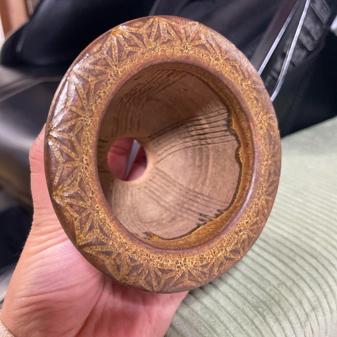 Japanese bonsai pot HOSEI TANI sign Relief pattern Outer edge Round φ3.9" /384 6