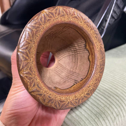 Japanese bonsai pot HOSEI TANI sign Relief pattern Outer edge Round φ3.9" /384 6