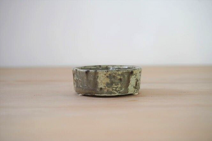 Japanese bonsai pot AKIMUNE AIGAKE Double glazed Green gray Shallow φ2.2" /319