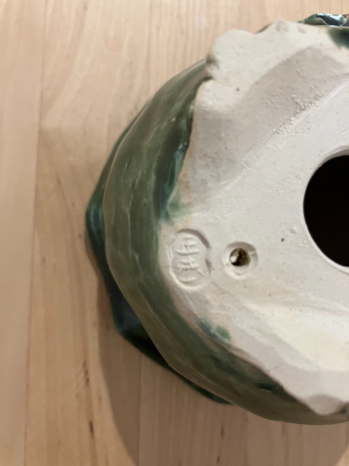 Japanese bonsai pot MASASHI FURUMOTO signed Green glazed Crab relief w3.8" 342