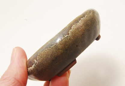 Japanese bonsai pot FUKU signed Brown glazed Oval shallow SESSOKU φ3.1" /333