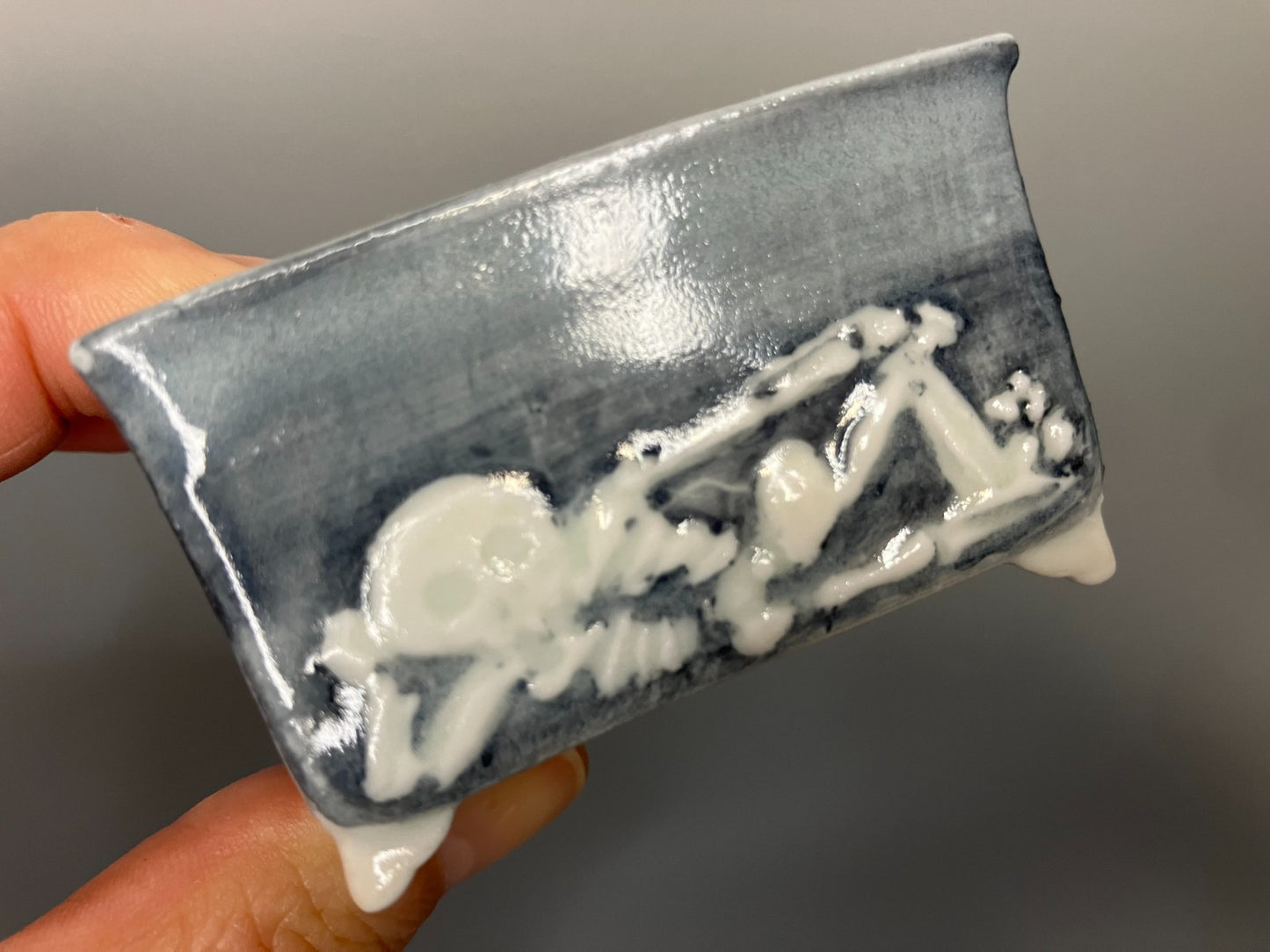 Japanese Bonsai pot YUKA ISHIKAWA sign The Skull Man Rctgl MAME w2.4" /433