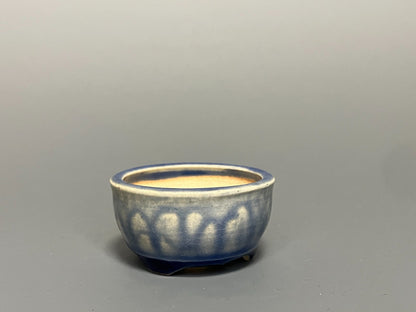 Japanese Bonsai pot MASAKO KUNII signed Drooping Glazed Blue MAME Rd φ2.1" /442