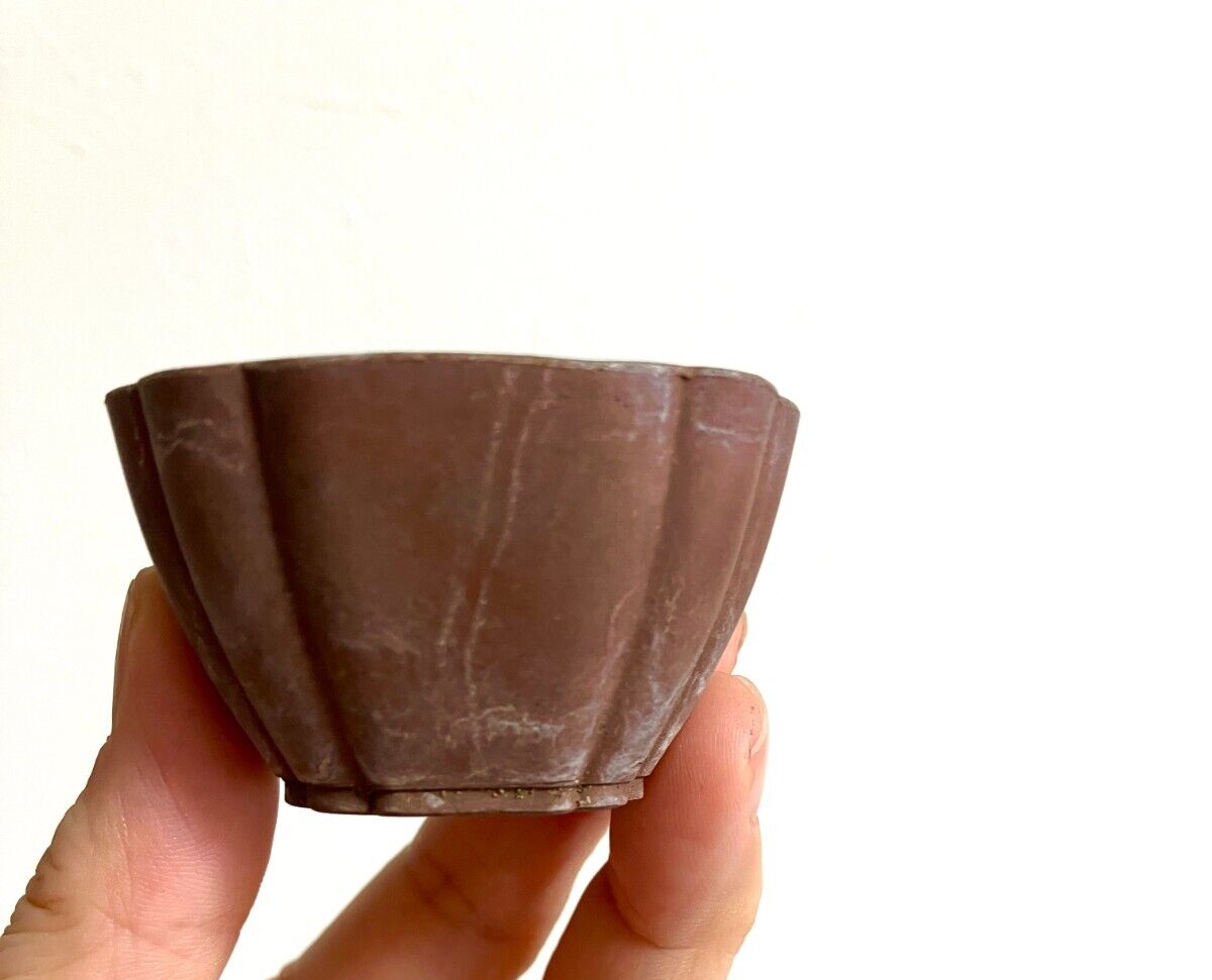 Japanese old bonsai pot TOSUI signed Set of 2 Cloud foot Green Brown w2.4" /310