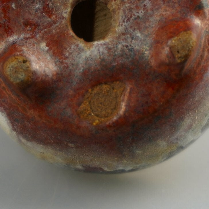 Japanese Bonsai pot artist signed MAME Red & green glazed Three legs φ1.9" /406