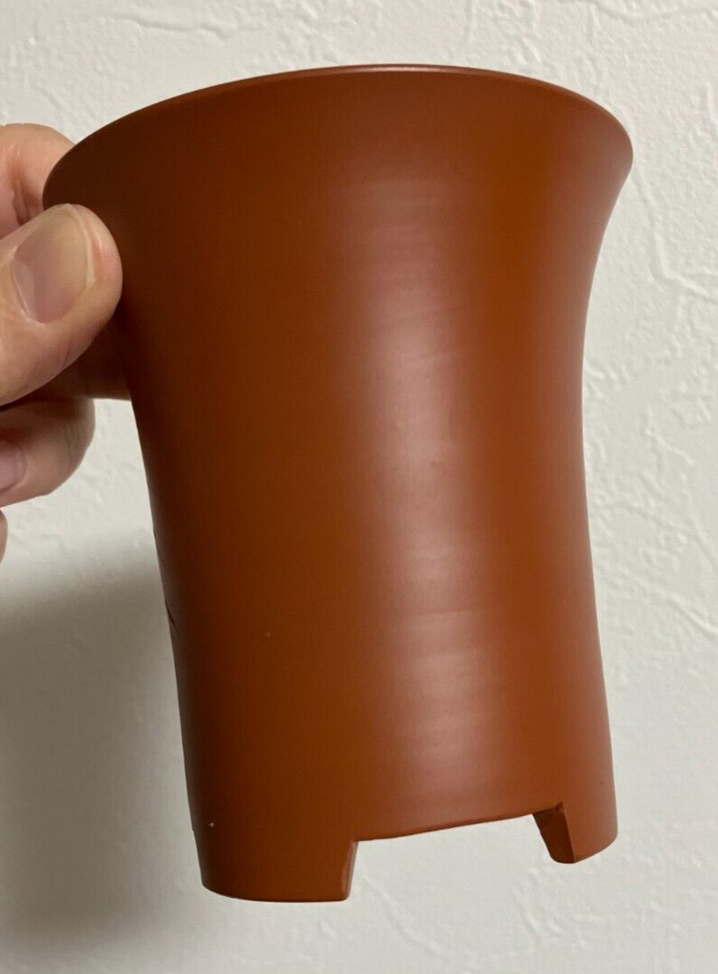 Japanese bonsai pot SHOZANTO signed pictured brown pillar three legs φ3.4" #43