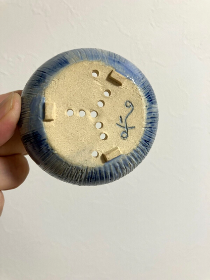 Japanese bonsai pot AKIMUNE signed MAME glazed Blue rain three legs φ2.7" /318