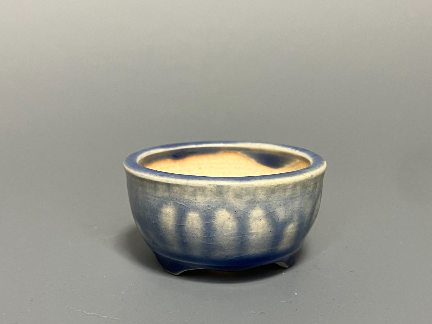Japanese Bonsai pot MASAKO KUNII signed Drooping Glazed Blue MAME Rd φ2.1" /442