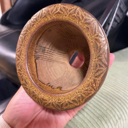 Japanese bonsai pot HOSEI TANI sign Relief pattern Outer edge Round φ3.9" /384 6