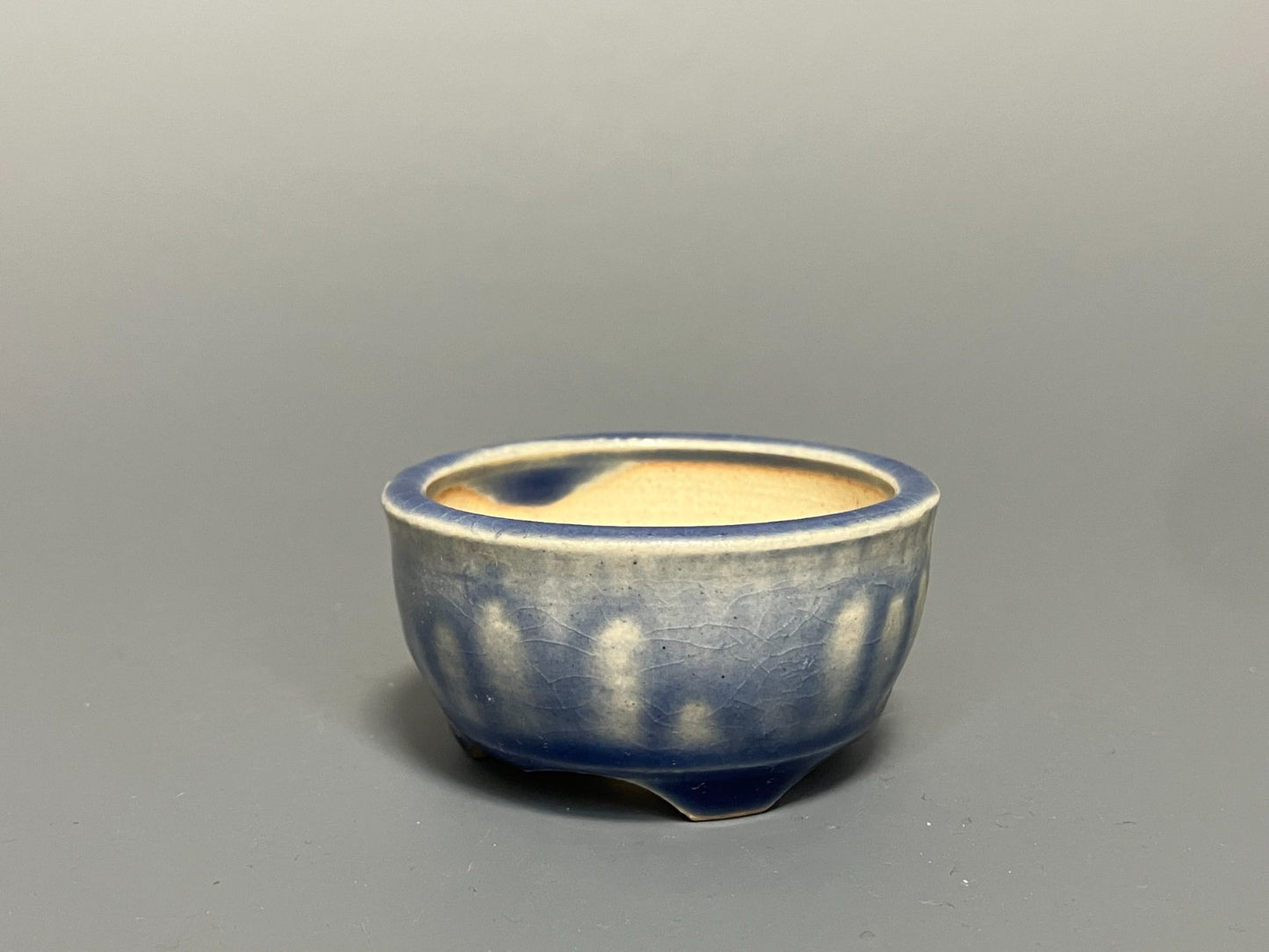 Japanese Bonsai pot MASAKO KUNII signed Drooping Glazed Blue MAME Rd φ2.1" /442