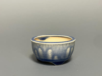 Japanese Bonsai pot MASAKO KUNII signed Drooping Glazed Blue MAME Rd φ2.1" /442