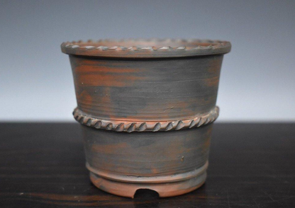 Japanese TOKONAME Bonsai pot DEIJU signed DEIMONO Mid rope Rim Round φ3.3" /410