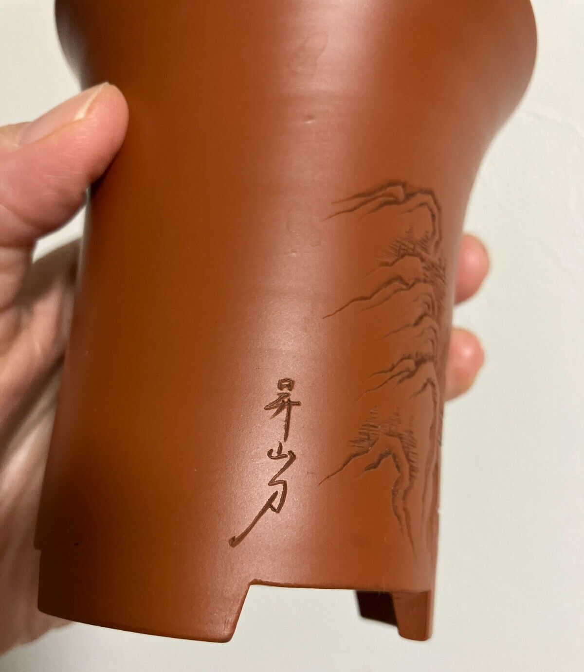 Japanese bonsai pot SHOZANTO signed pictured brown pillar three legs φ3.4" #43