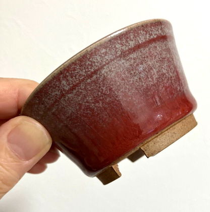 Japanese bonsai pot TACHIBANA signed red glazed SESSOKU foot use φ2.8" /238