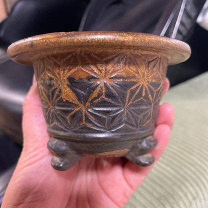 Japanese bonsai pot HOSEI TANI sign Relief pattern Outer edge Round φ3.9" /384 6